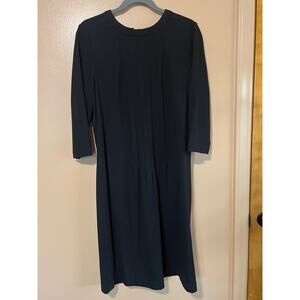 Talbots Petites Black Pintuck Pleat Midi Dress Size 14P 3/4 Sleeve EUC